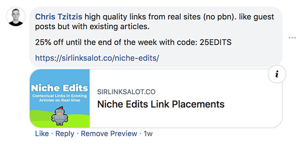 Example of how to earn links on social media sites.