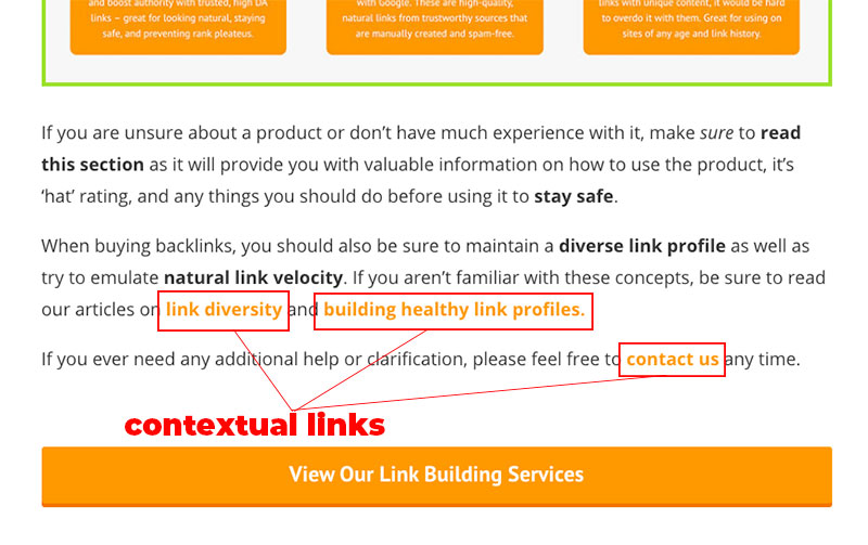 Examples of contextual links on our website.