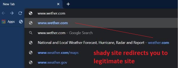 shady redirects may involve URL misspellings