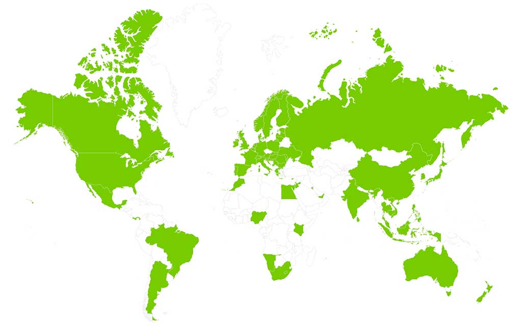 Map of the countries we've done business in.