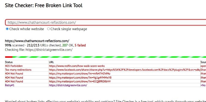 Dead Link Checker offers an easy way to pull up error codes for web pages