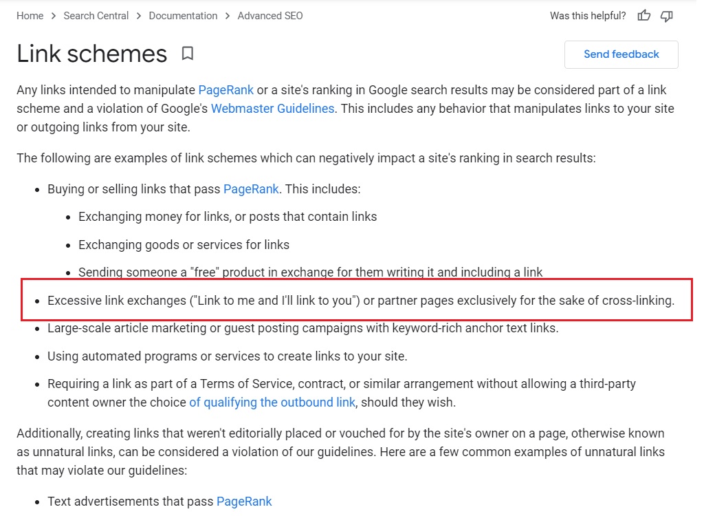 Google defines "link schemes" in its Webmaster Guidelines