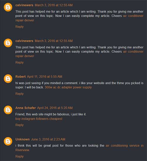A spammed out page with bad blog comments.