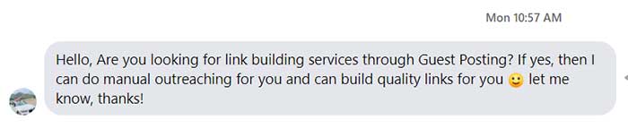 A freelance link builder reaching out to us.