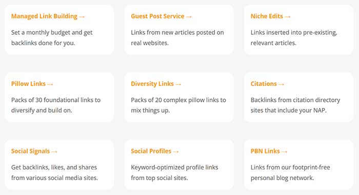 Our variety of different types of backlinks.