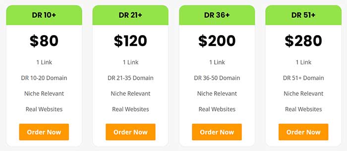 Our regular backlinks priced by DR.
