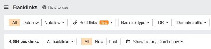 Using ahrefs to set a filter to audit a link profile.