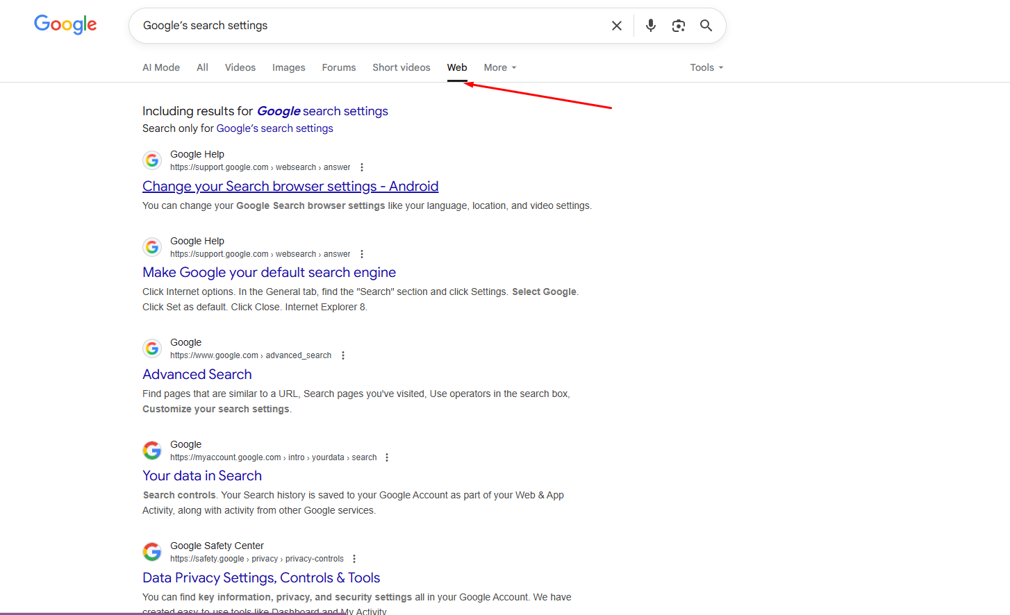 Google’s search settings